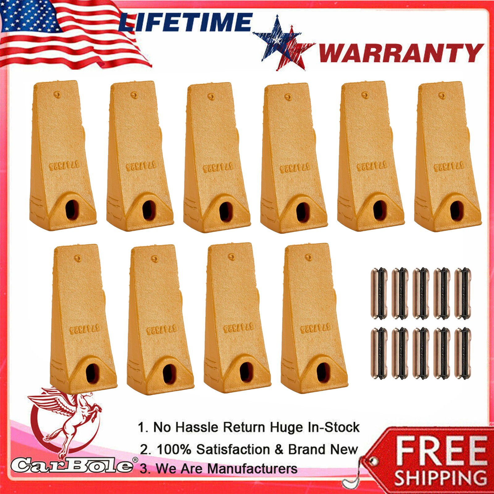 5PCS 6737325 Bucket Teeth & 6737326 Bobcat Style Flex Pins for Bobcat Skid Steer