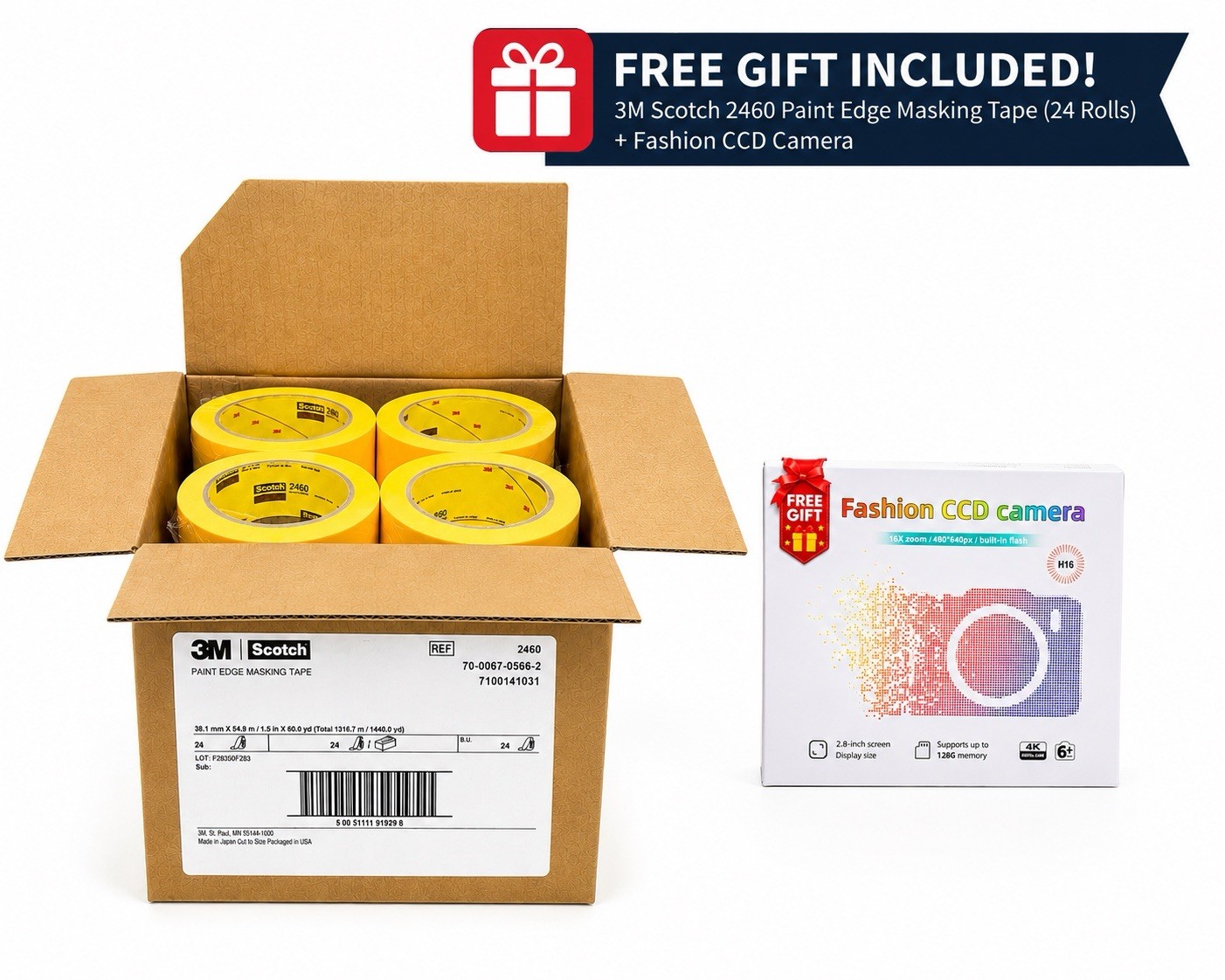 3M Scotch Ultimate Paint Edge Masking Tape 2460 - Gold, 1.5 in x 60 yd, 24 ROLLS 3M Scotch Ultimate Paint Edge Masking Tape 2460 - Gold, 1.5 in x 60 yd, 24 ROLLS