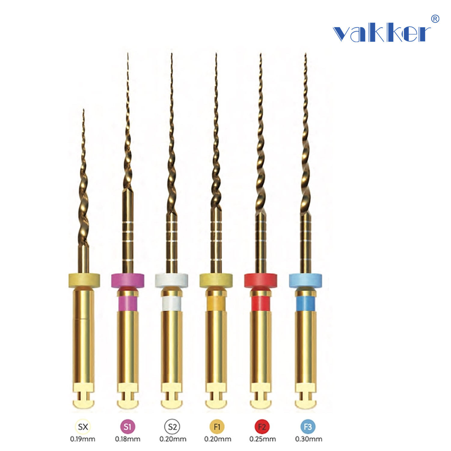 6/pk Vakker Dental Endo Rotary Files Gold Taper NITI Endodontics Files SX-F3 6/pk Vakker Dental Endo Rotary Files Gold Taper NITI Endodontics Files SX-F3