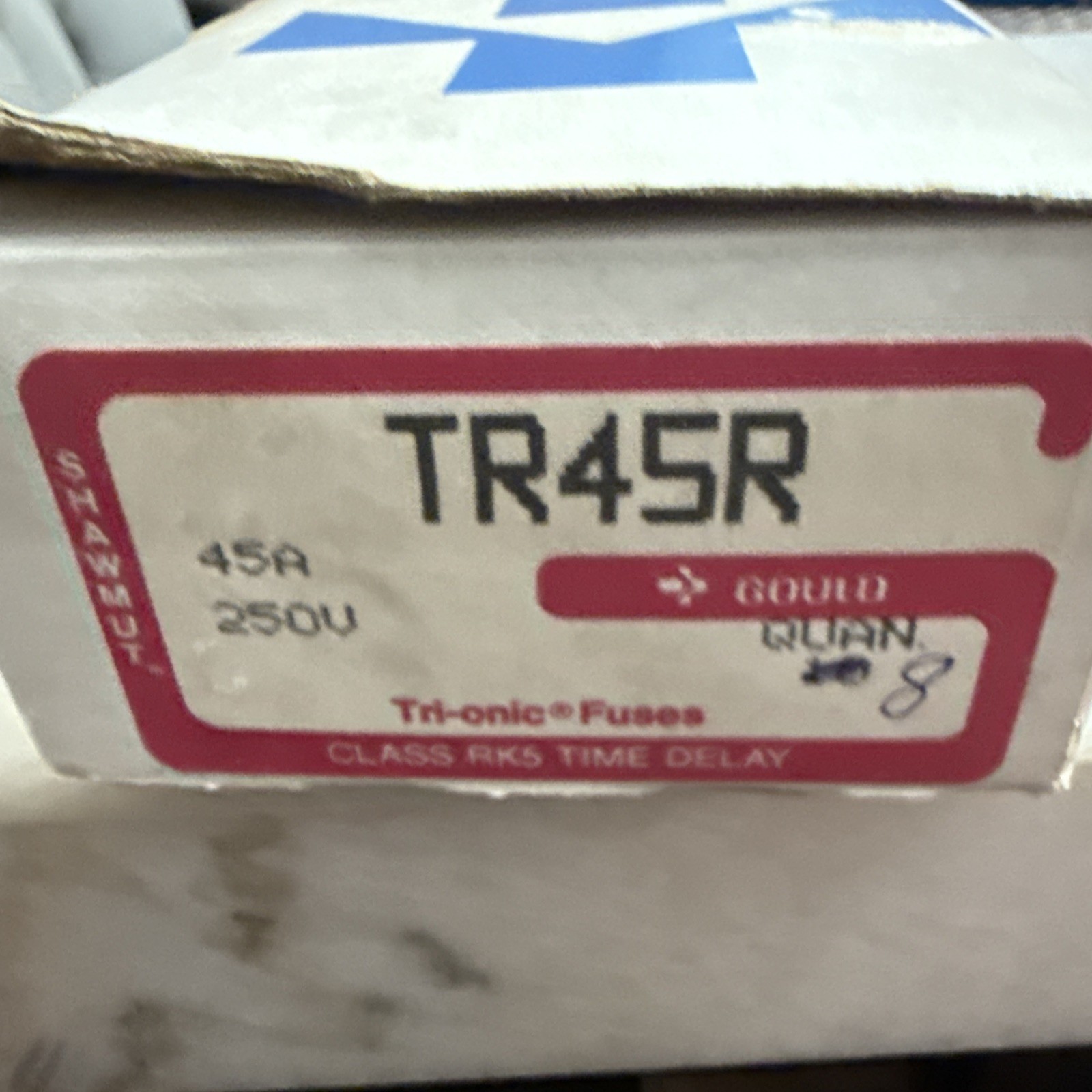 NEW Box of 8 TR45R Shawmut Tri-onic Time Delay Fuses 45A/250V Gould NEW Box of 8 TR45R Shawmut Tri-onic Time Delay Fuses 45A/250V Gould