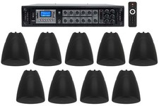 Rockville 6-Zone Commercial Amp+9 Black Pendant Speakers For Restaurant/Bar/Cafe picture