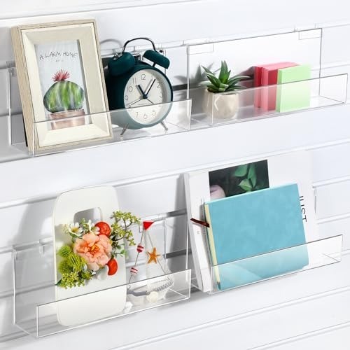 Effortless Installation Clear Acrylic Slatwall Shelves - 4 Count Display Set Effortless Installation Clear Acrylic Slatwall Shelves - 4 Count Display Set
