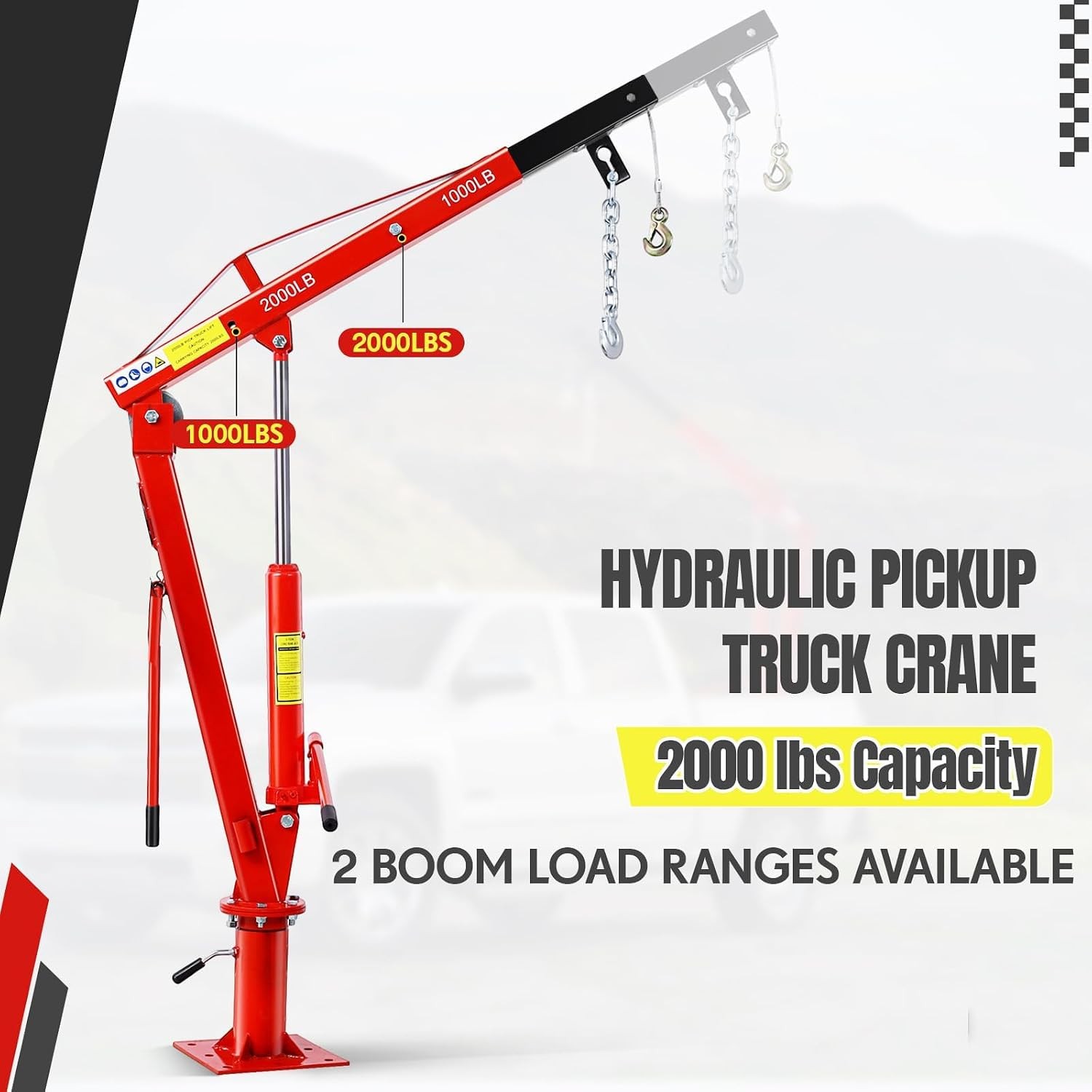 Hydraulic Pickup Truck Crane Hoist 2000LB Collapsible Jib&360° Swivel Steel Base