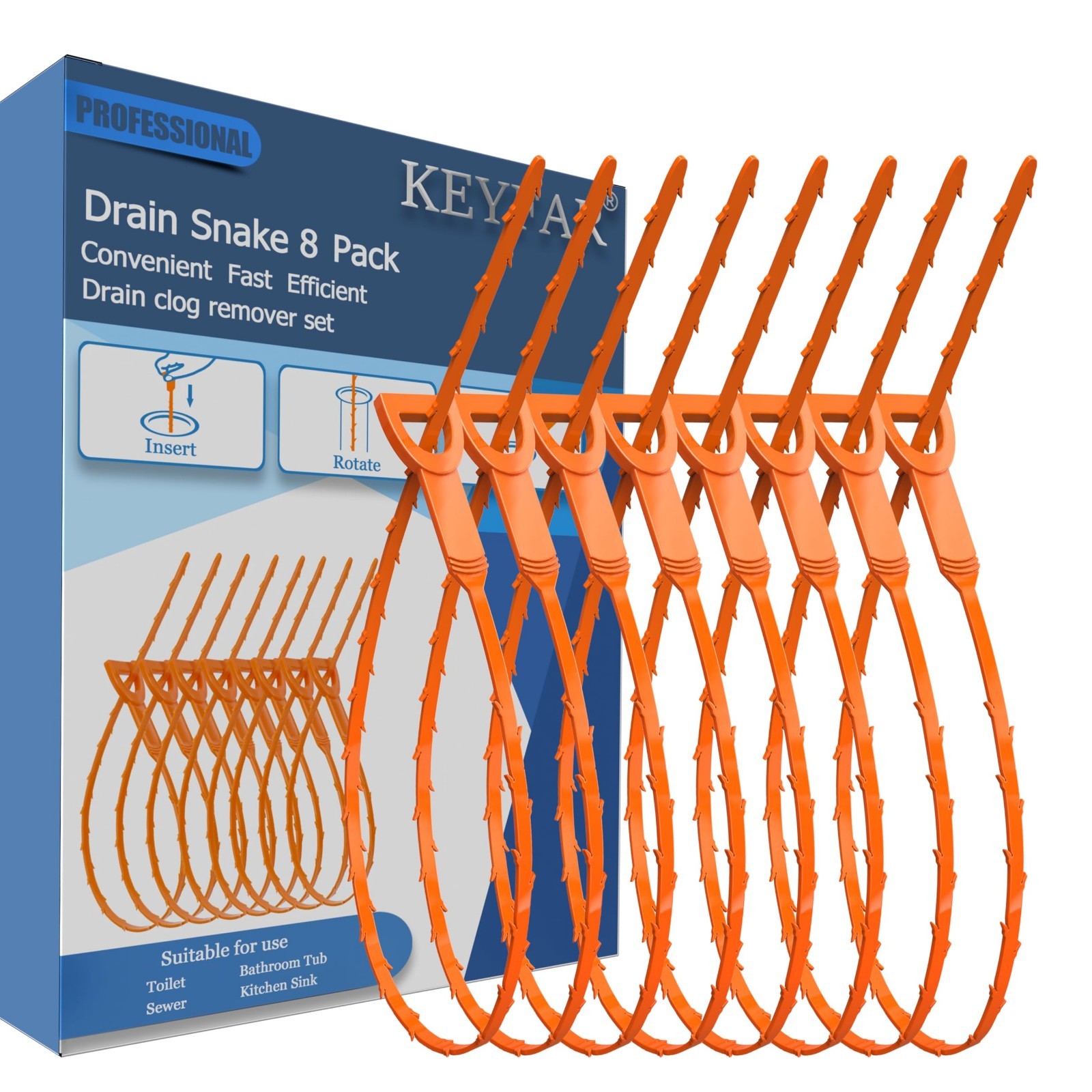 8 Pack 25Inch Drain Snake Clog Remover, Drain Hair Remover, Sink Snake Drain Aug