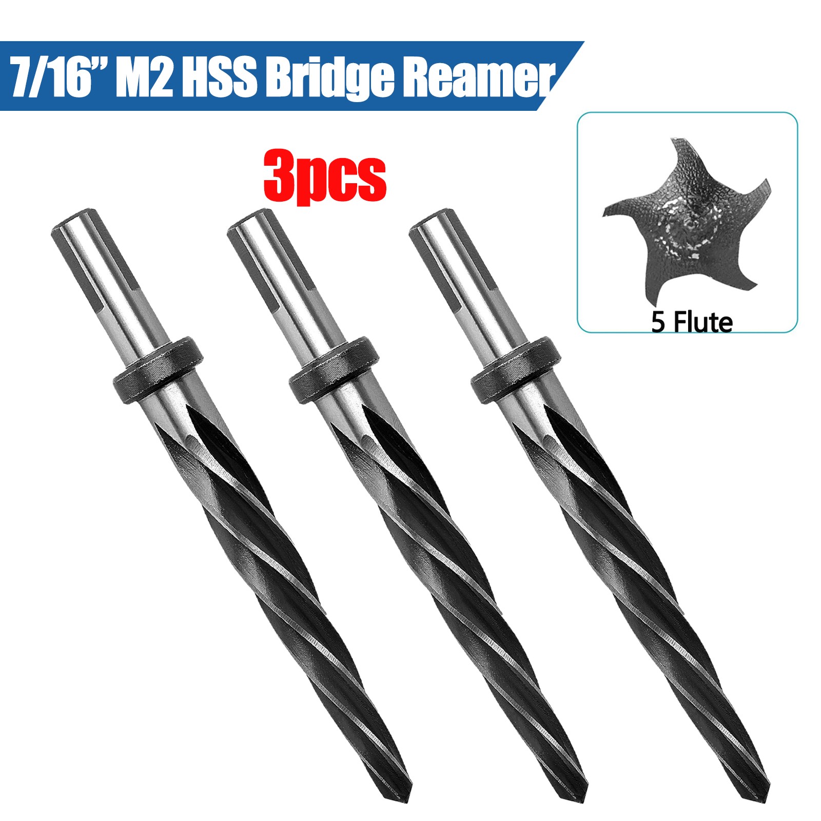 3 Pcs 7/16\'\' Bridge Construction Reamer Drill Bit, M2 HSS Taper Chucking Reamer 3 Pcs 7/16\'\' Bridge Construction Reamer Drill Bit, M2 HSS Taper Chucking Reamer