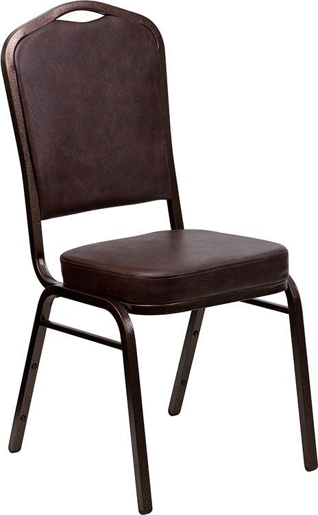 Hercules Series Crown Back Stacking Banquet Chair in Brown Vinyl - Copper Vein F