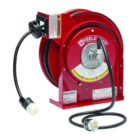 Reelcraft L 4545 123 3A Cord Reel, Spring Retracted, Nema 5-20R, 12 Awg, Red