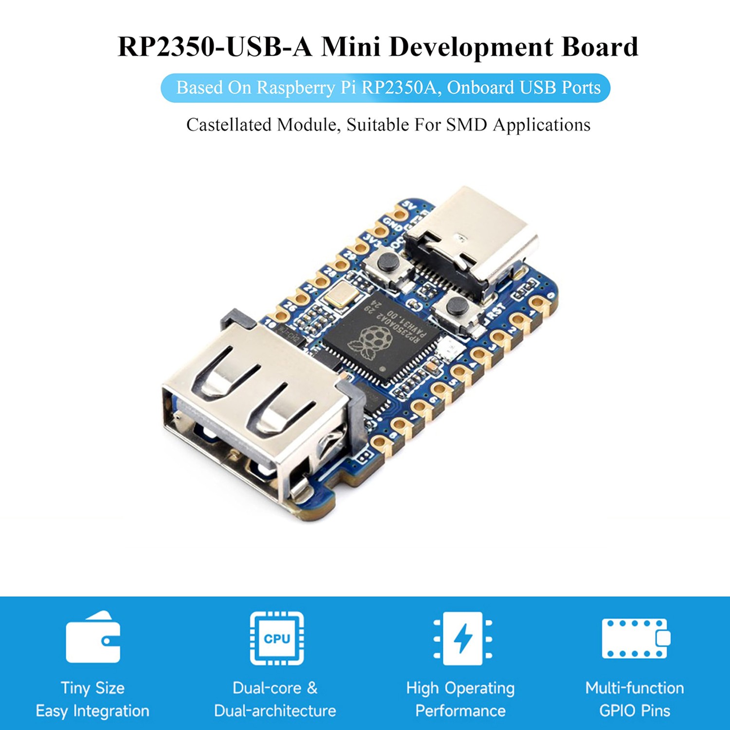 Raspberry Pi RP2350A USB Development Board Dual-Core Dual-Architecture Type A US Raspberry Pi RP2350A USB Development Board Dual-Core Dual-Architecture Type A US