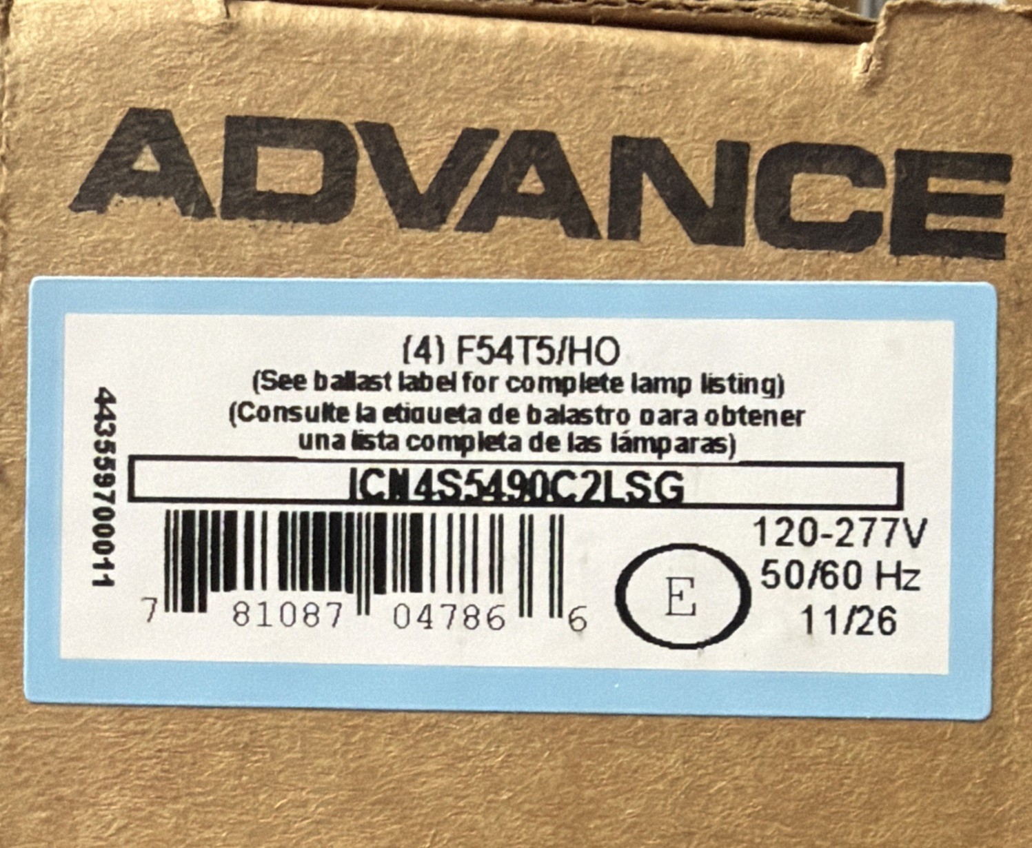 Philips Advance F54T5/HO 4 Lamp T5 Ballast (ICN4S5490C2LSG)