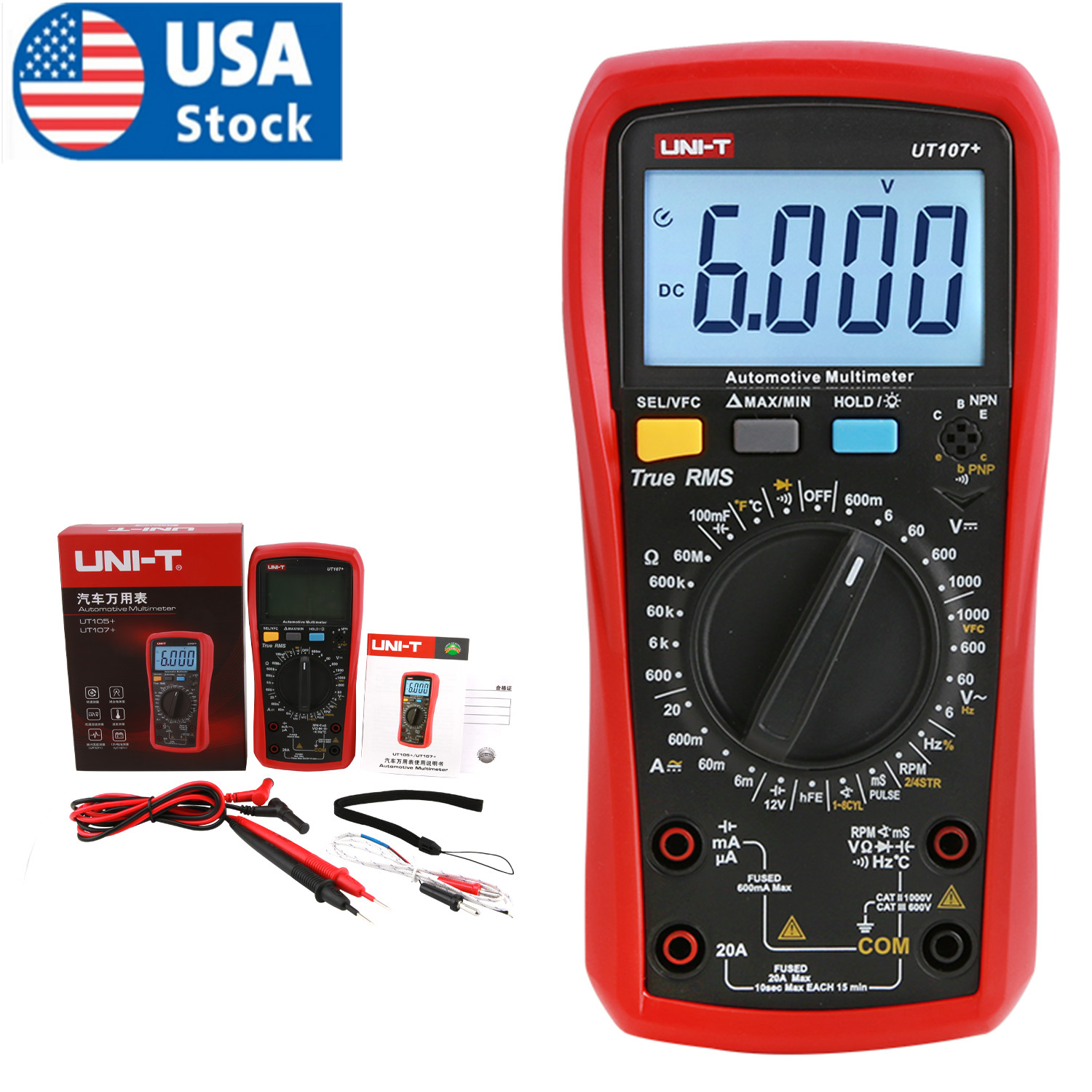 UNI-T Digital Automotive Multimeter mS PULSE Tach Dwell Temp RPM ...