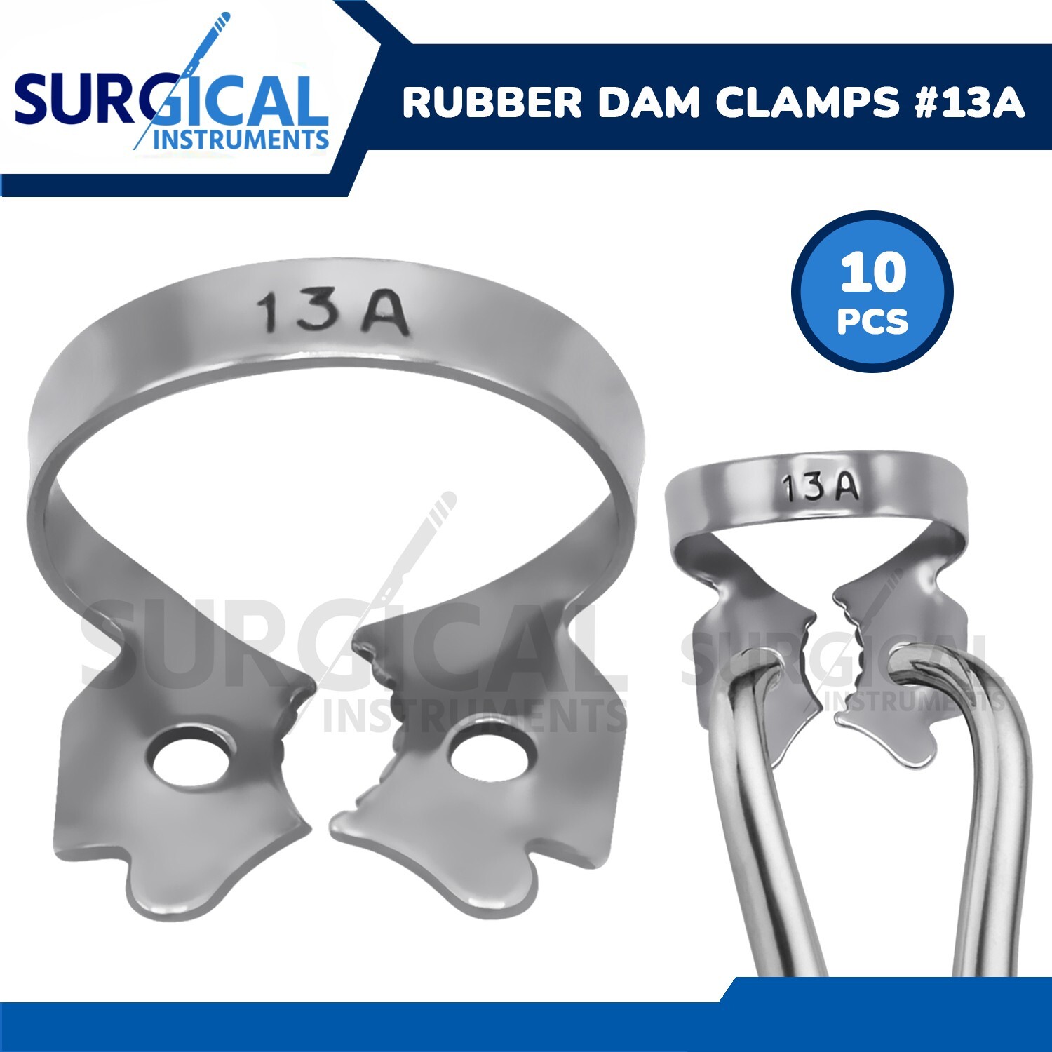10 Pcs Endodontic Rubber Dam Clamps #13A Stainless Steel German Grade