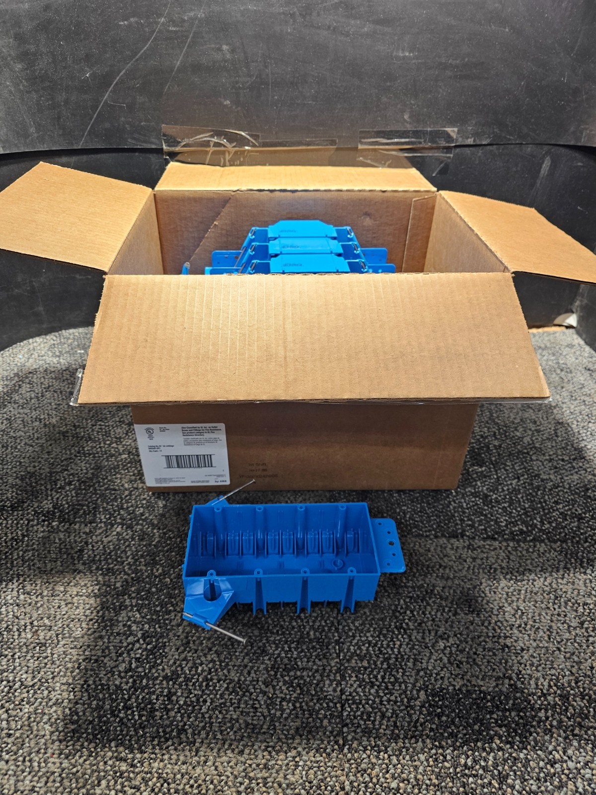 (QTY 14) Carlon B455AR-UPC 4-Gang New Work Nail-On Outlet Box 60 Cu. In. Blue (QTY 14) Carlon B455AR-UPC 4-Gang New Work Nail-On Outlet Box 60 Cu. In. Blue
