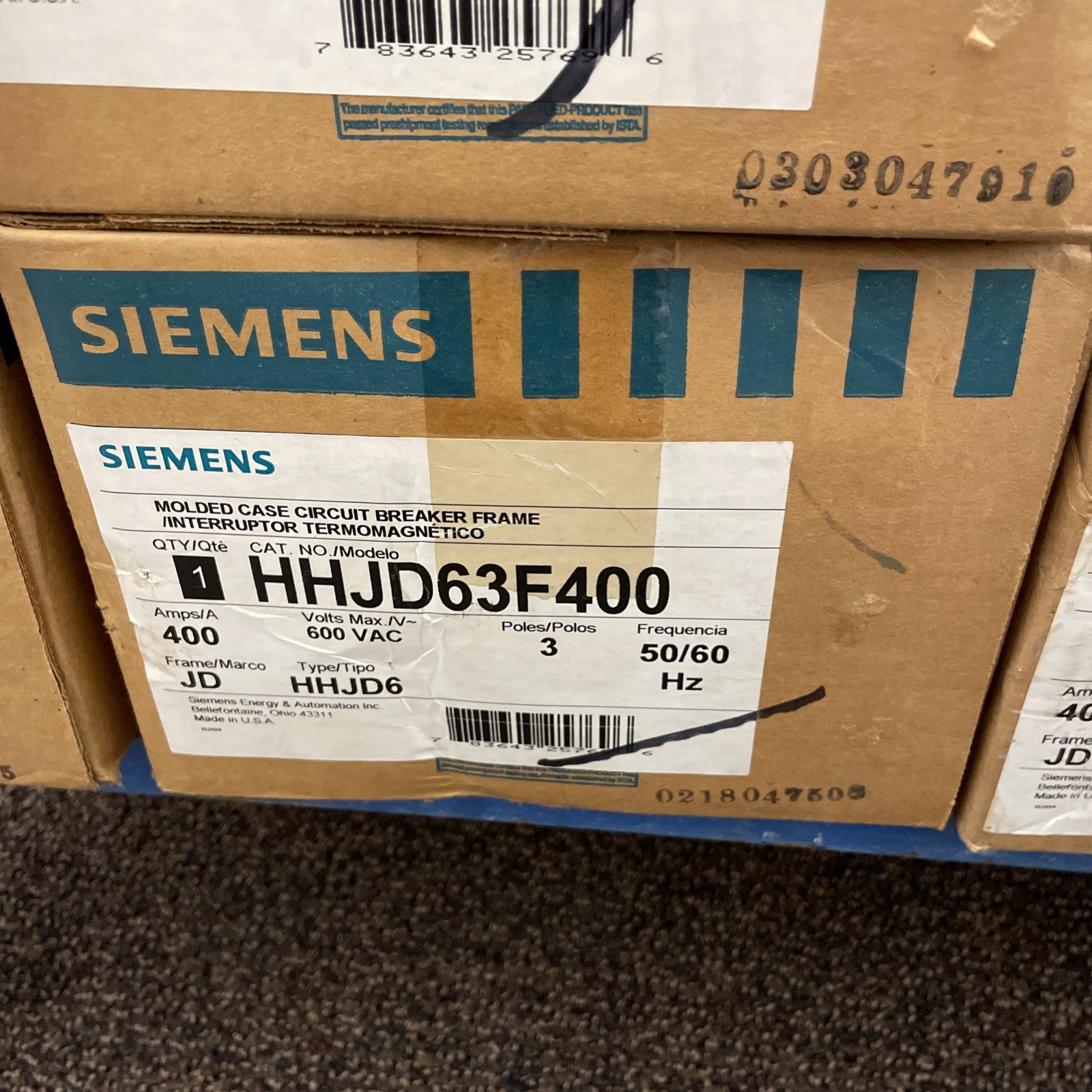 HHJD63F400 ITE SIEMENS 400 AMP 3 POLE 600 VAC 50 KA (NEW IN BOX)