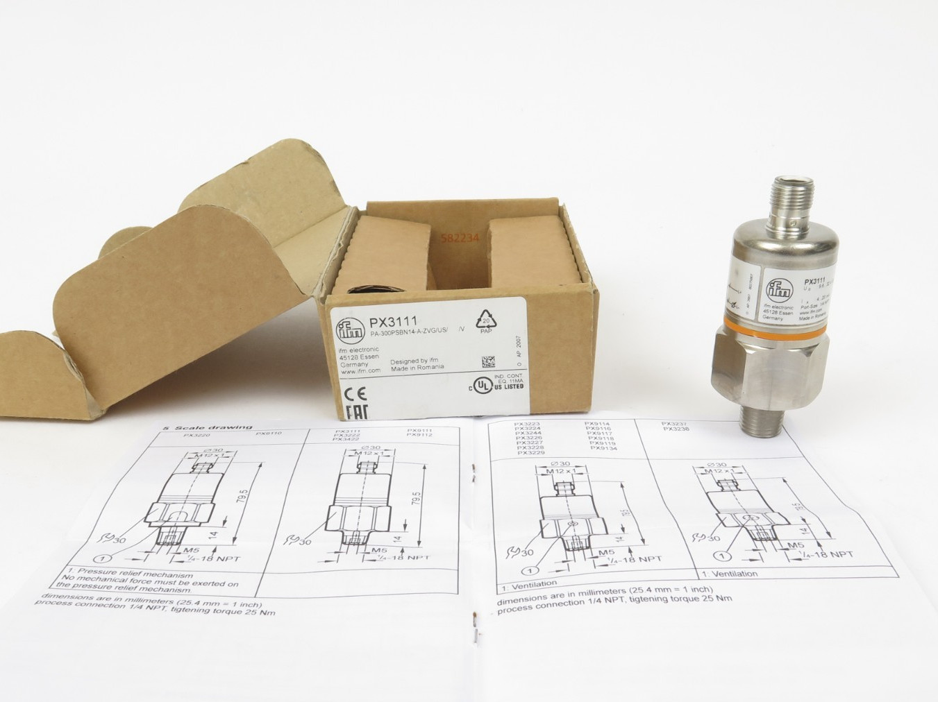 ifm electronic PX3111 Electronic Pressure Sensor 0-3000 PSI 4-20mA 1/4 ifm electronic PX3111 Electronic Pressure Sensor 0-3000 PSI 4-20mA 1/4
