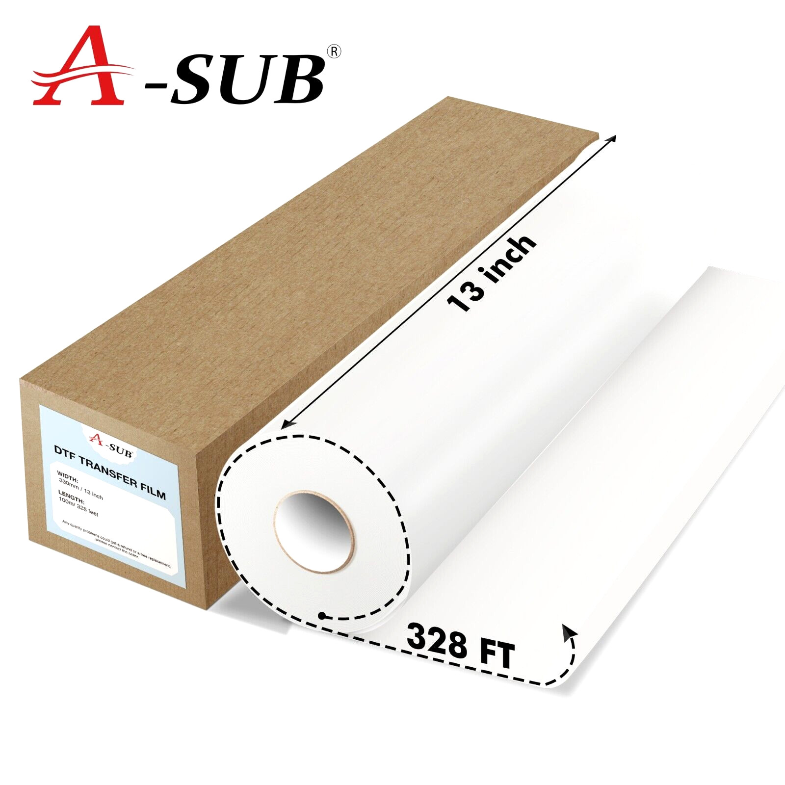 A-SUB A3+ DTF Transfer Roll Film 13in x 328ft DTF Film Premium Hot Cold Peel A-SUB A3+ DTF Transfer Roll Film 13in x 328ft DTF Film Premium Hot Cold Peel