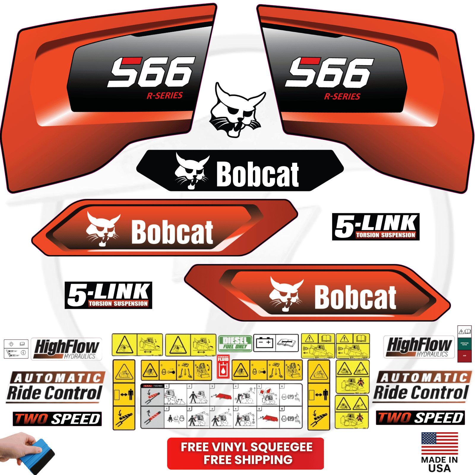 Fits Bobcat S66 Decal Kit Skid Steer Stickers With safety decals -Free Shipping Fits Bobcat S66 Decal Kit Skid Steer Stickers With safety decals -Free Shipping