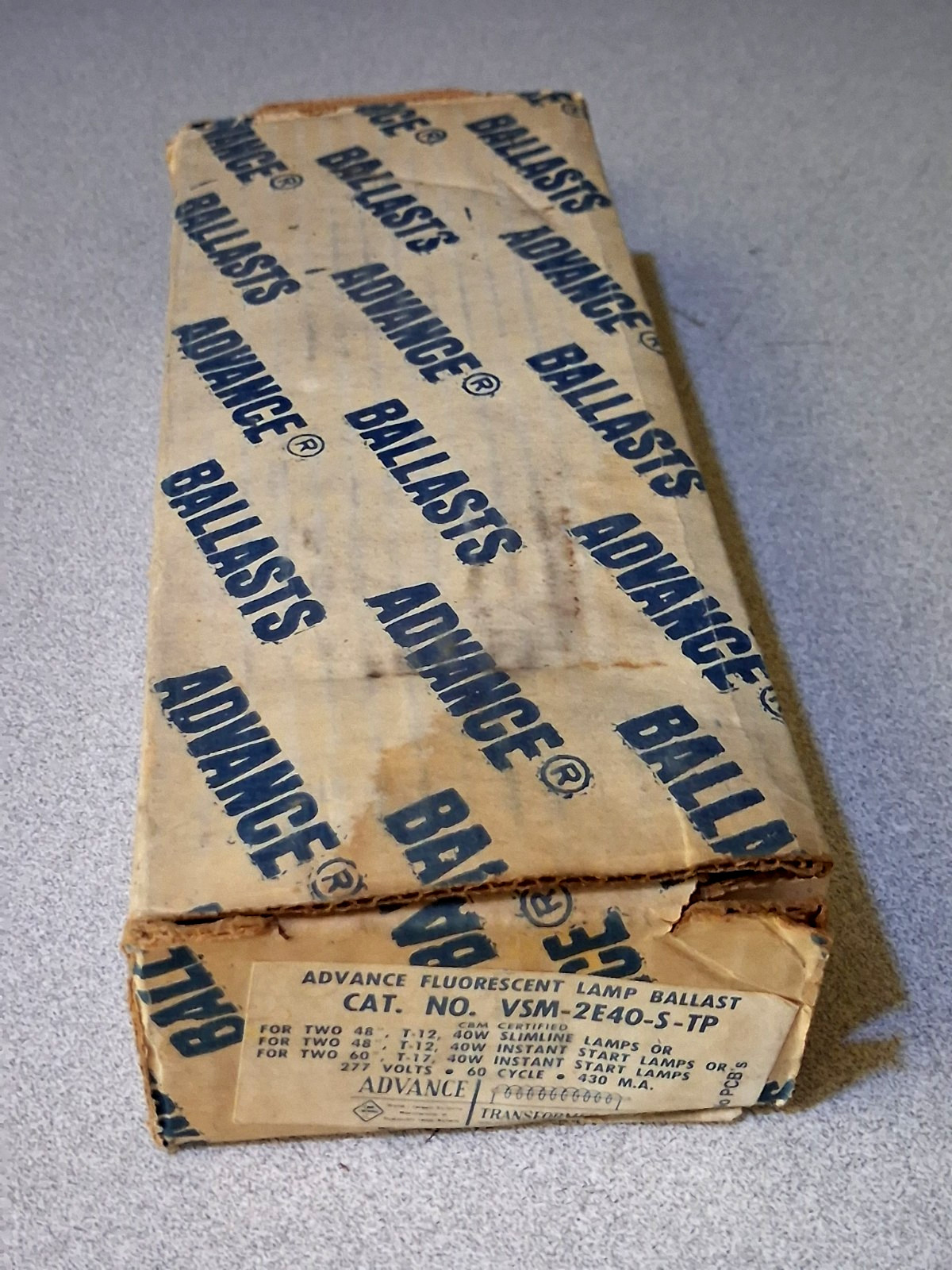 Advance VSM-2E40-S-TP Fluorescent Ballast - NOS Vintage Box Electronics Advance VSM-2E40-S-TP Fluorescent Ballast - NOS Vintage Box Electronics
