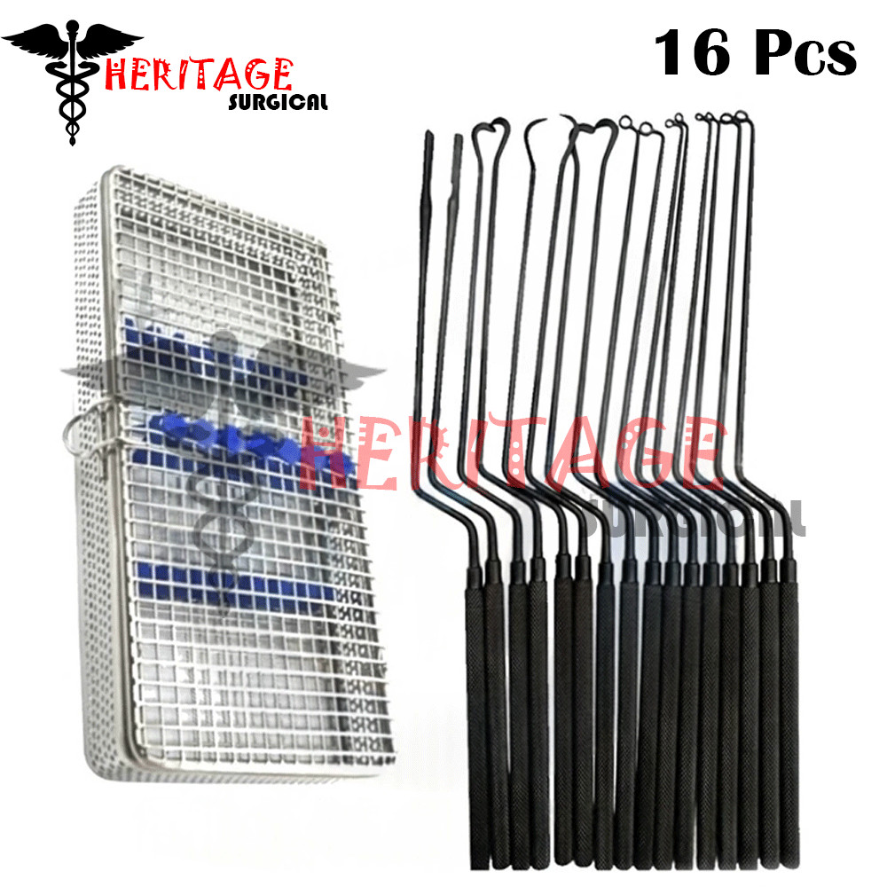 Hardy Pituitary Neuro Curettes Black Sets Of 16 with Sterilization Mesh Box Hardy Pituitary Neuro Curettes Black Sets Of 16 with Sterilization Mesh Box