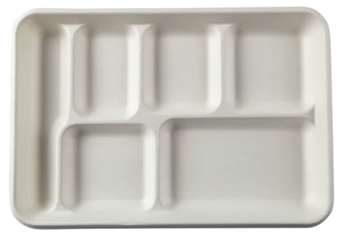 Disposable Biodegradable 6 Compartment Lunch Tray - 250/Case