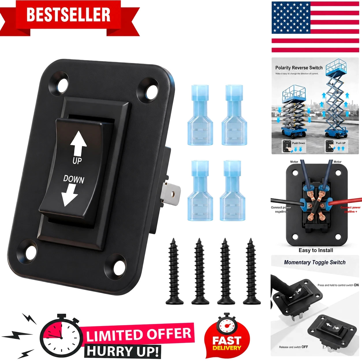 UP Down Momentary Reverse Polarity Switch 12V 30A DPDT Polarity Reversing Switch UP Down Momentary Reverse Polarity Switch 12V 30A DPDT Polarity Reversing Switch