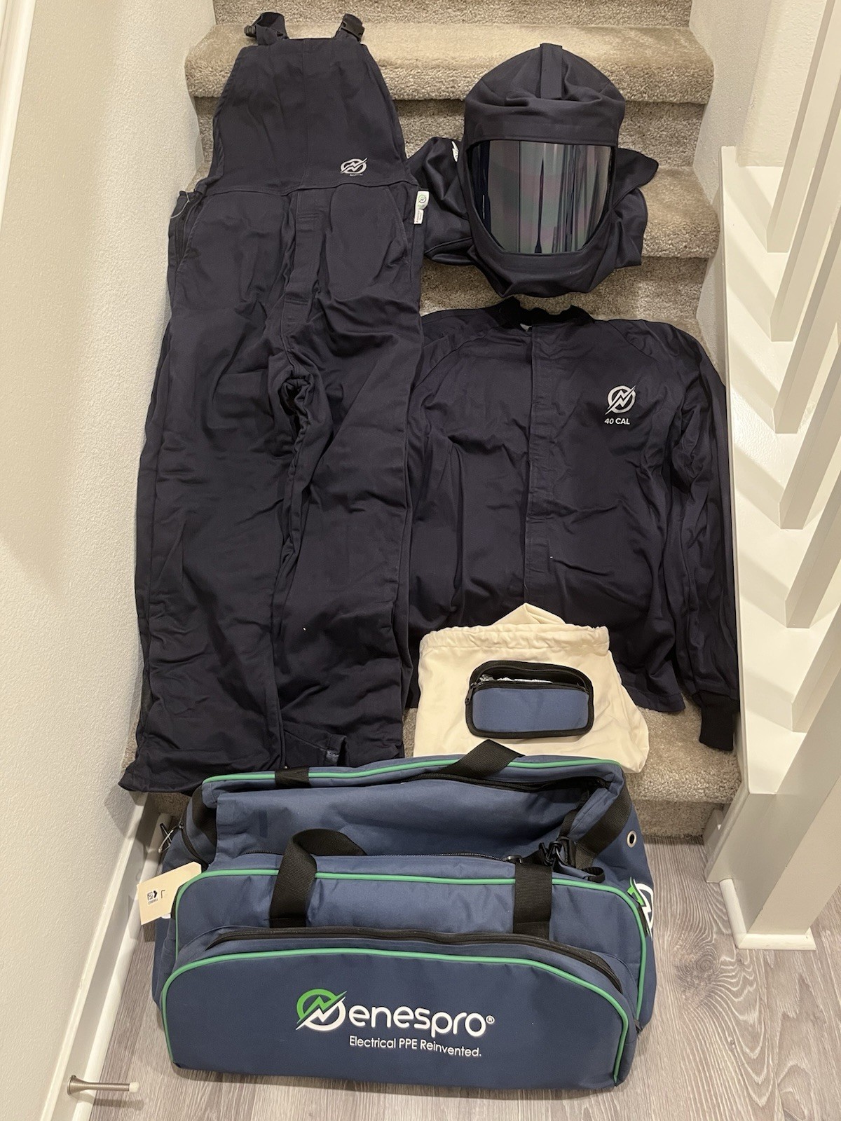 Enespro 40 Cal Arc Flash PPE Kit Jacket, Bibs, Helmet Size EXTRA LARGE XL32 Enespro 40 Cal Arc Flash PPE Kit Jacket, Bibs, Helmet Size EXTRA LARGE XL32