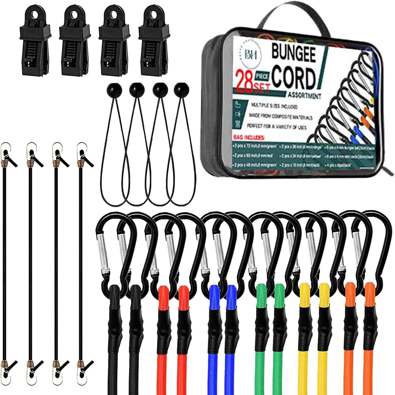 BH HOME PREMIUM 28 Piece Bungee Cords Heavy Duty Outdoor 72 BH HOME PREMIUM 28 Piece Bungee Cords Heavy Duty Outdoor 72