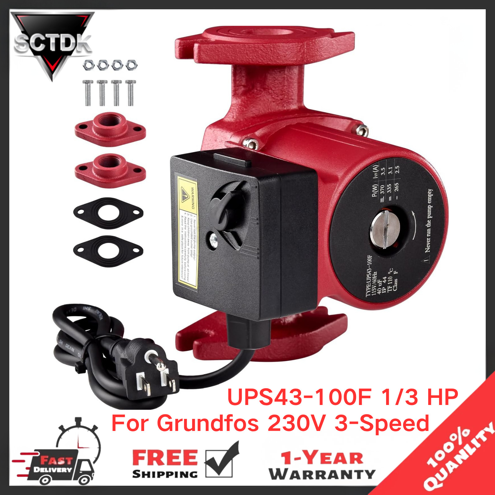 NEW 1/2 HP Water Circulator Pump for 115V 3-Speed 95906638 UPS43-100SF