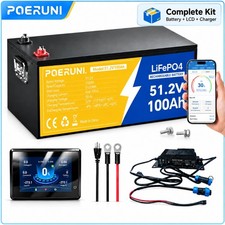 POERUNI 48V 100Ah LiFePO4 Battery Bluetooth LCD w/ 58.4V 20A Charger Golf Cart picture