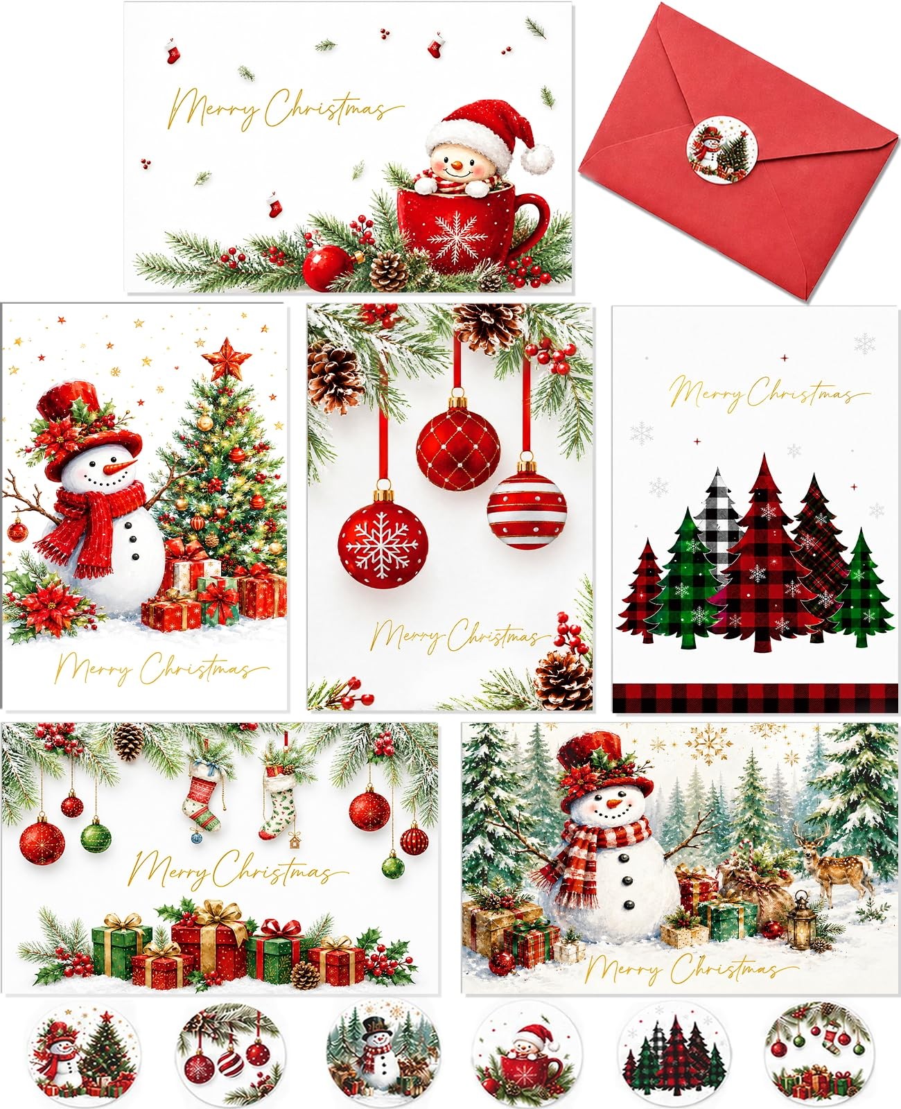 Christmas Cards, 24 Pack Boxed Cards with 4x6 inches, Red Christmas Cards, 24 Pack Boxed Cards with 4x6 inches, Red