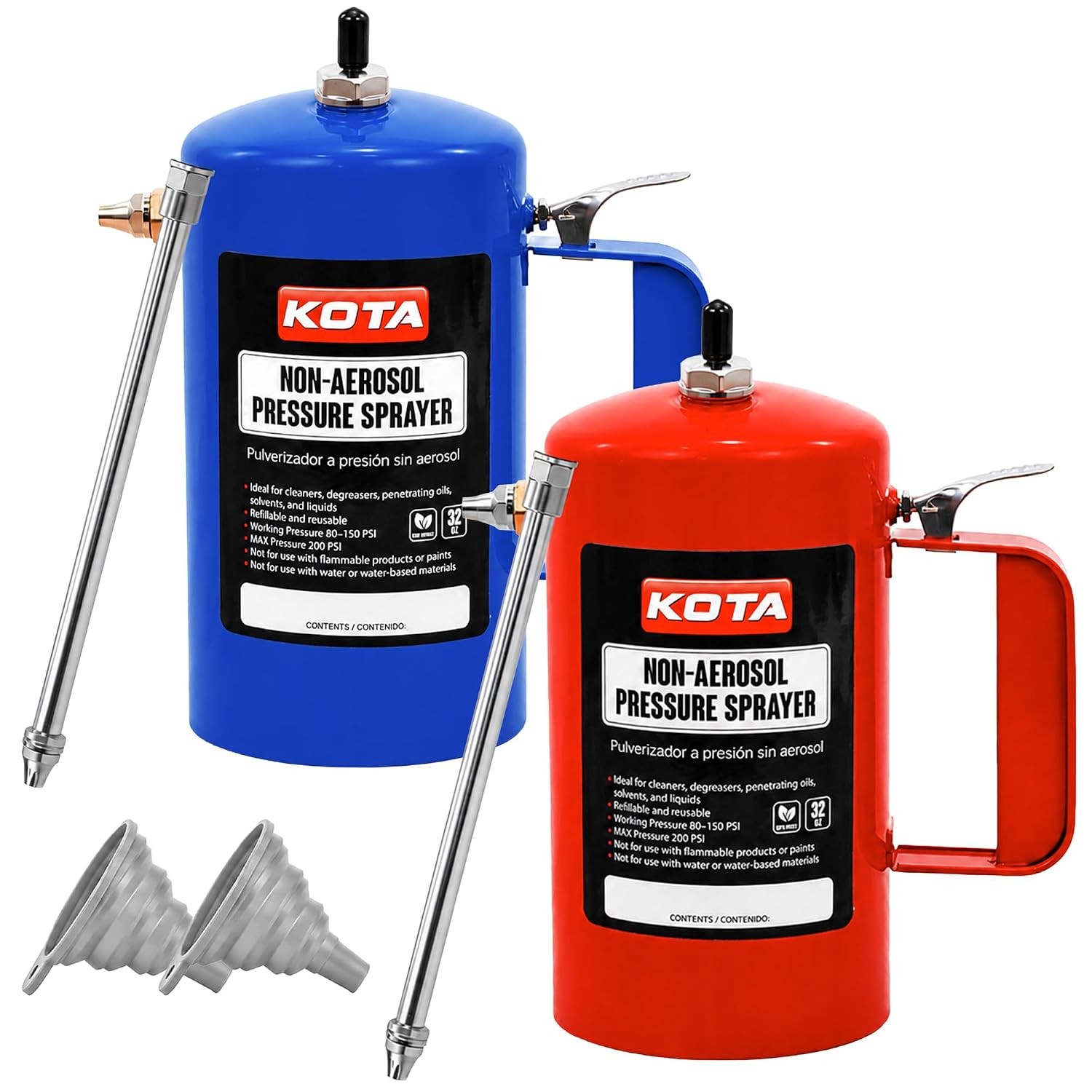 LAUCO Non Aerosol Pressure Sprayer with Funnel and Extension, Refillable (2Pack)