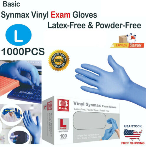 Basic 1000 PCS Blue Synmax Vinyl Exam Gloves Latex-Free & Power-Free L-SIZE Basic 1000 PCS Blue Synmax Vinyl Exam Gloves Latex-Free & Power-Free L-SIZE