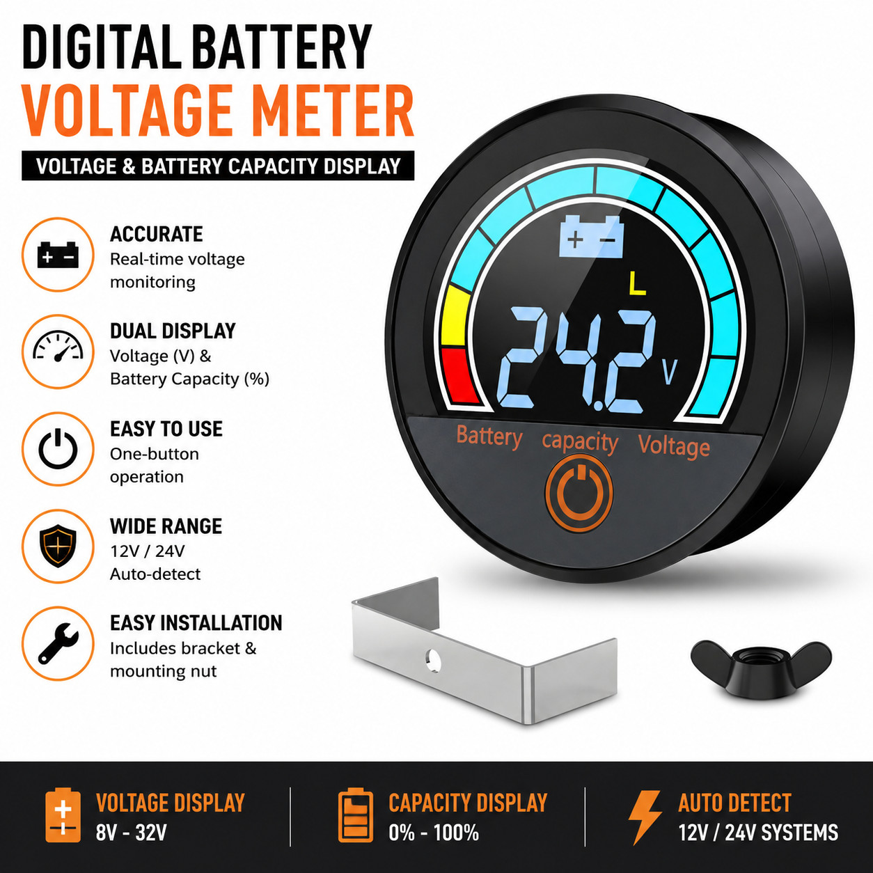 Battery Capacity Voltage Meter LCD Monitor 12V 24V 48V 60V 84V Waterproof IP68 Battery Capacity Voltage Meter LCD Monitor 12V 24V 48V 60V 84V Waterproof IP68