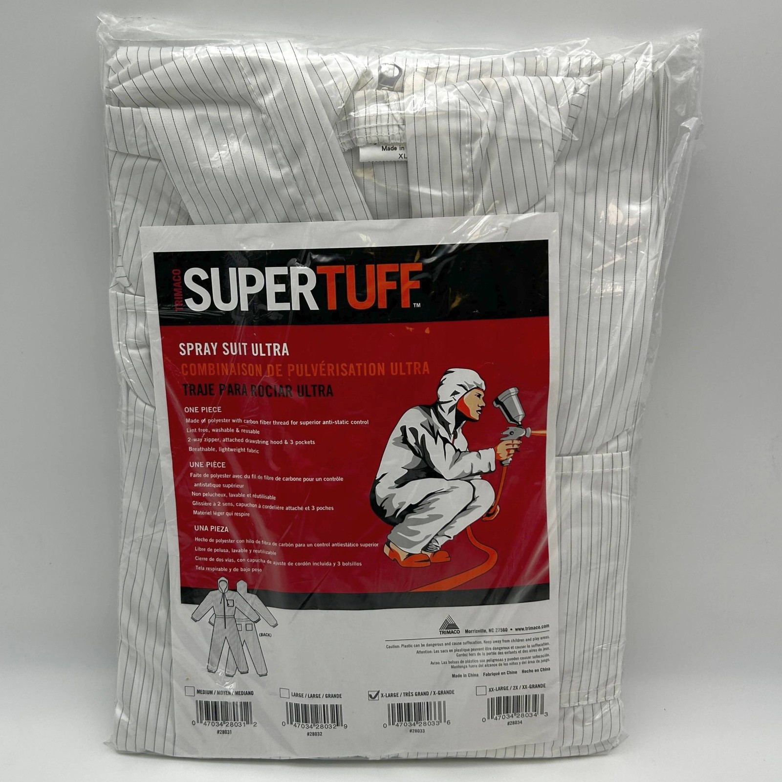 Trimaco Super Tuff 28033 Spray Suit Ultra XL Extra Large One-Piece Hood Anti Sta Trimaco Super Tuff 28033 Spray Suit Ultra XL Extra Large One-Piece Hood Anti Sta