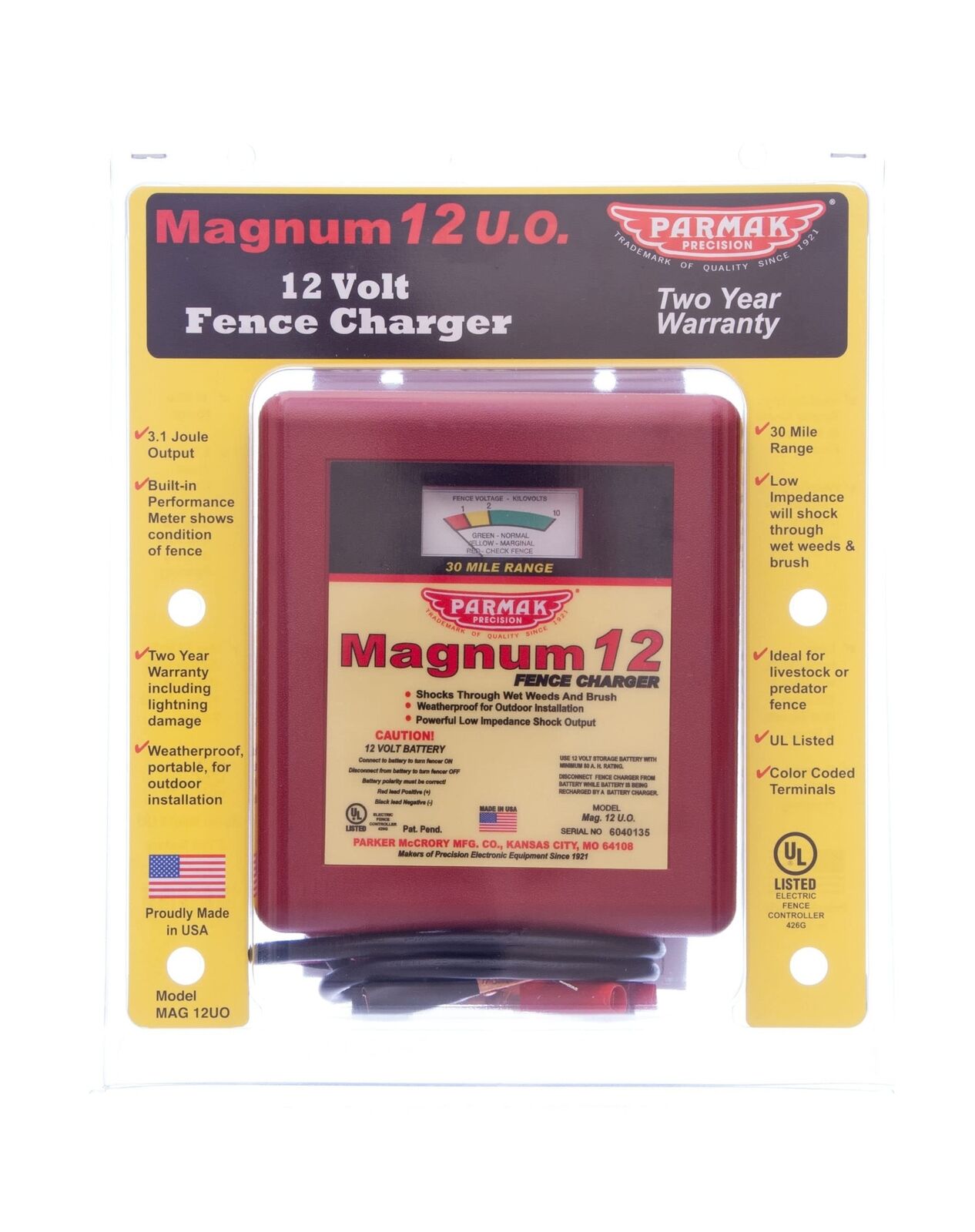 Parmak MAG12-UO Magnum 30-Mile Electric Fence Charger Weatherproof, Multi