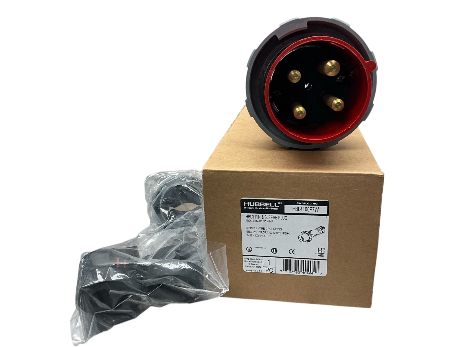 Hubbell Wiring Device-Kellems HBL4100P7W IEC- Pin And Sleeve Connector,100A,480V Hubbell Wiring Device-Kellems HBL4100P7W IEC- Pin And Sleeve Connector,100A,480V