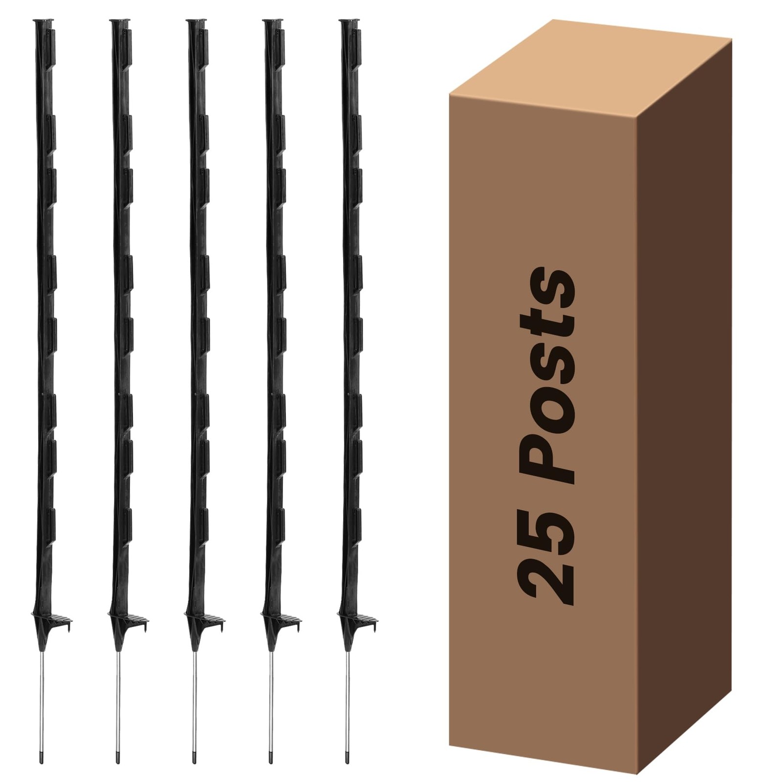 Toriexon Electric Fence Posts 25 Pack, Black 48 inch Step in Fence Posts Toriexon Electric Fence Posts 25 Pack, Black 48 inch Step in Fence Posts