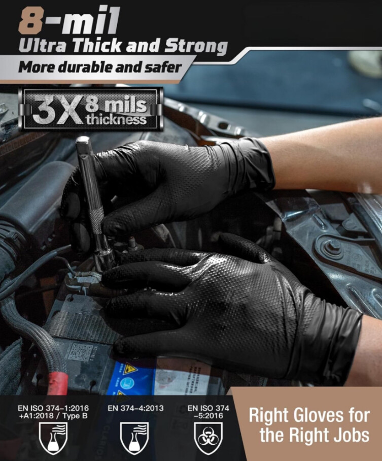 Black/Orange Nitrile Disposable Gloves 8 Mil Raised Diamond Texture | Fast Ship Black/Orange Nitrile Disposable Gloves 8 Mil Raised Diamond Texture | Fast Ship