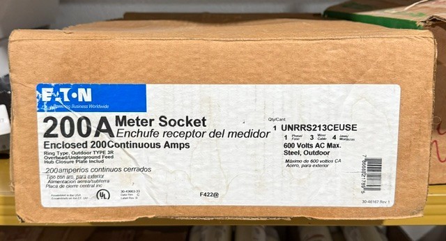 Eaton 200A Enclosed 200 Continuous Amps Meter Socket UNRRS213CEUSE