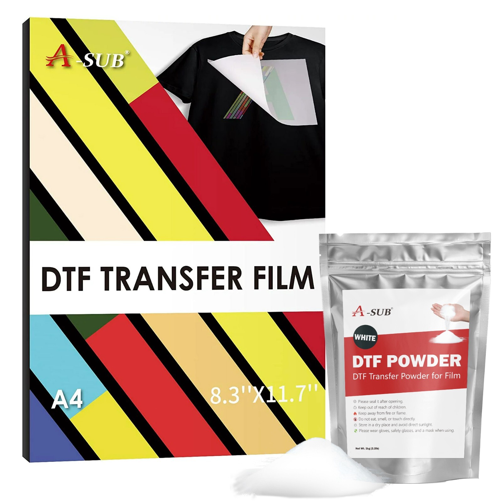A-SUB DTF Transfer Powder Film Kit Sublimation - A4 DTF Film + 2.2LB DTF Powder A-SUB DTF Transfer Powder Film Kit Sublimation - A4 DTF Film + 2.2LB DTF Powder