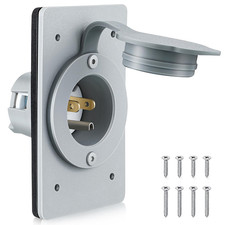 1 Pack 15AMP Straight Blade Flanged Male Power Inlet Receptacle, Grey picture
