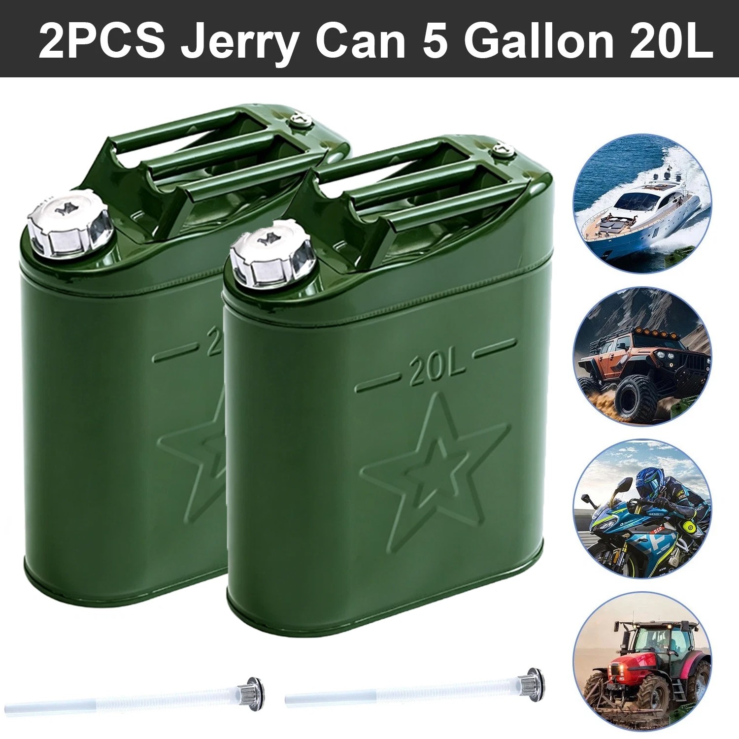 2PCS Jerry Can 5 Gallon 20L Can Metal Tank Emergency Backup Off-road 2PCS Jerry Can 5 Gallon 20L Can Metal Tank Emergency Backup Off-road