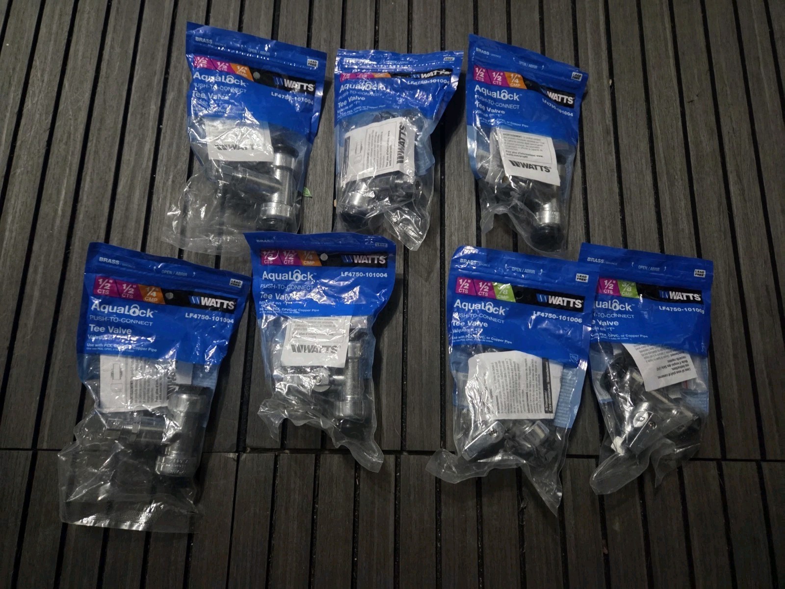 QTY 7 Watts AquaLock Push To Connect Tee Valve LF4750-101004 1/2\ QTY 7 Watts AquaLock Push To Connect Tee Valve LF4750-101004 1/2\