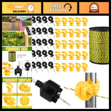 52 Pcs Electric Fence Kit - 3366 ft Yellow Poly Wire & 50 Insulators for Livesto picture