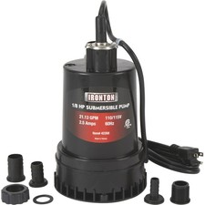 Ironton Submersible Water Pump, 1268 GPH, 1/8 HP, 1in. Port picture