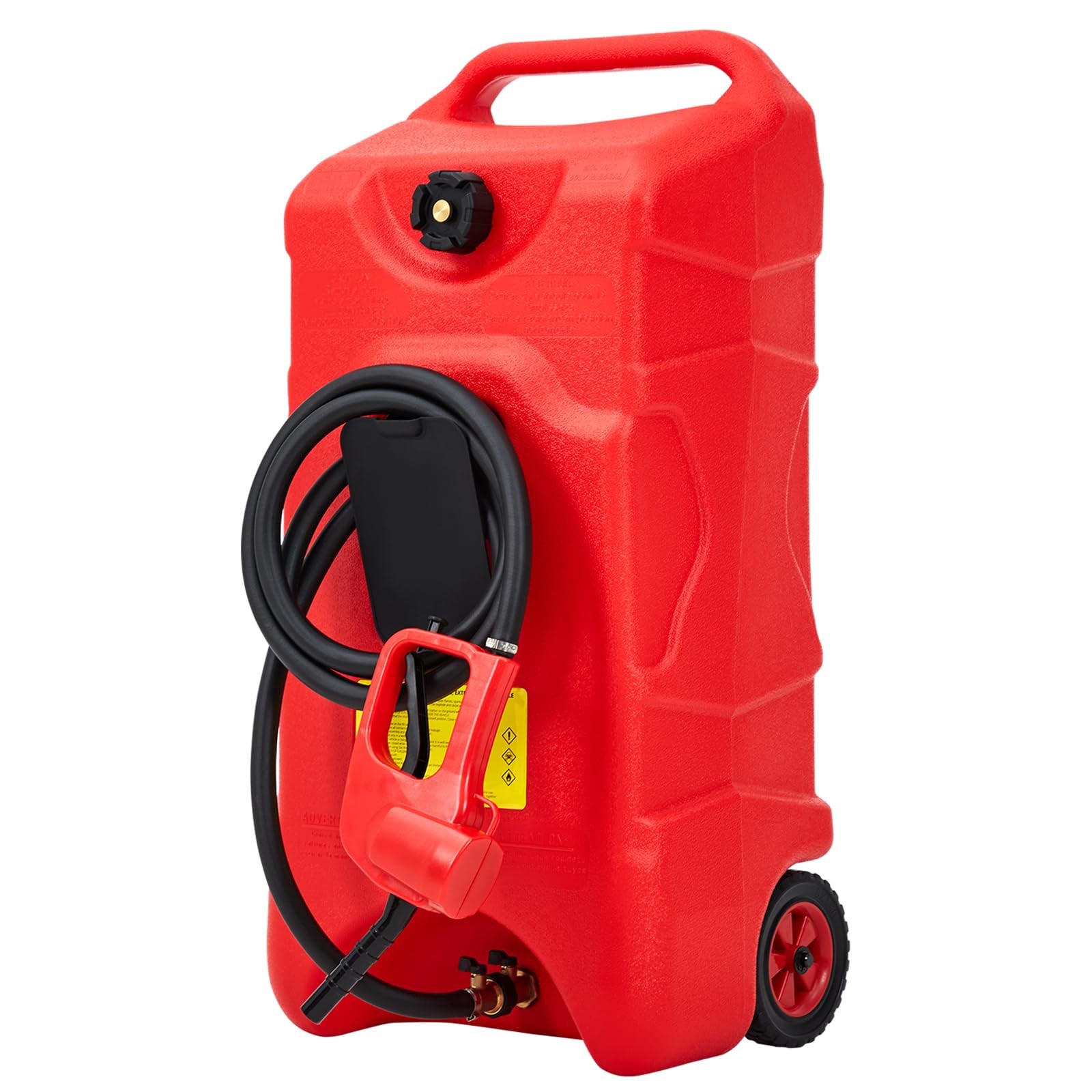16 Gallon Portable Fuel Tank With Pump 10ft Hose&Wheels Gas Caddy fr Lawn Mowers