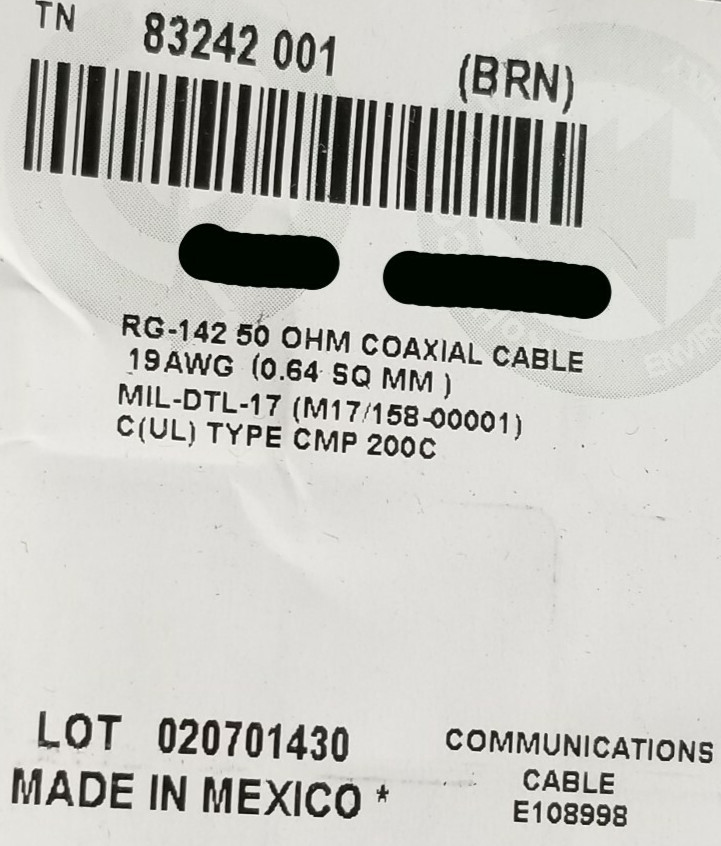 Belden 83242 19awg RG-142B/U 50Ohm SCCCS FEP Coaxial Wireless Cable Brown /5ft Belden 83242 19awg RG-142B/U 50Ohm SCCCS FEP Coaxial Wireless Cable Brown /5ft