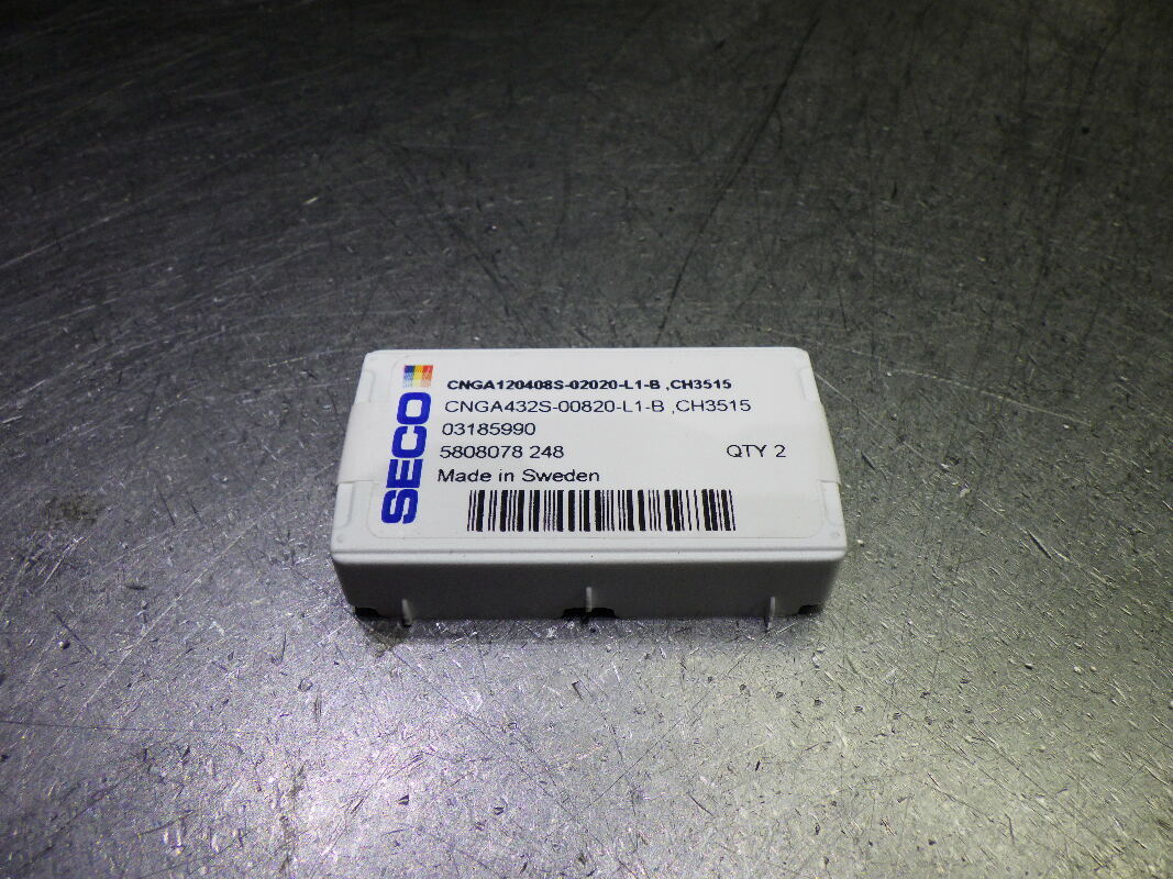 SECO 2 Sided CBN Tipped Carbide Inserts QTY2 CNGA120408S-02020-L1-B CH3515 (LOC3 SECO 2 Sided CBN Tipped Carbide Inserts QTY2 CNGA120408S-02020-L1-B CH3515 (LOC3