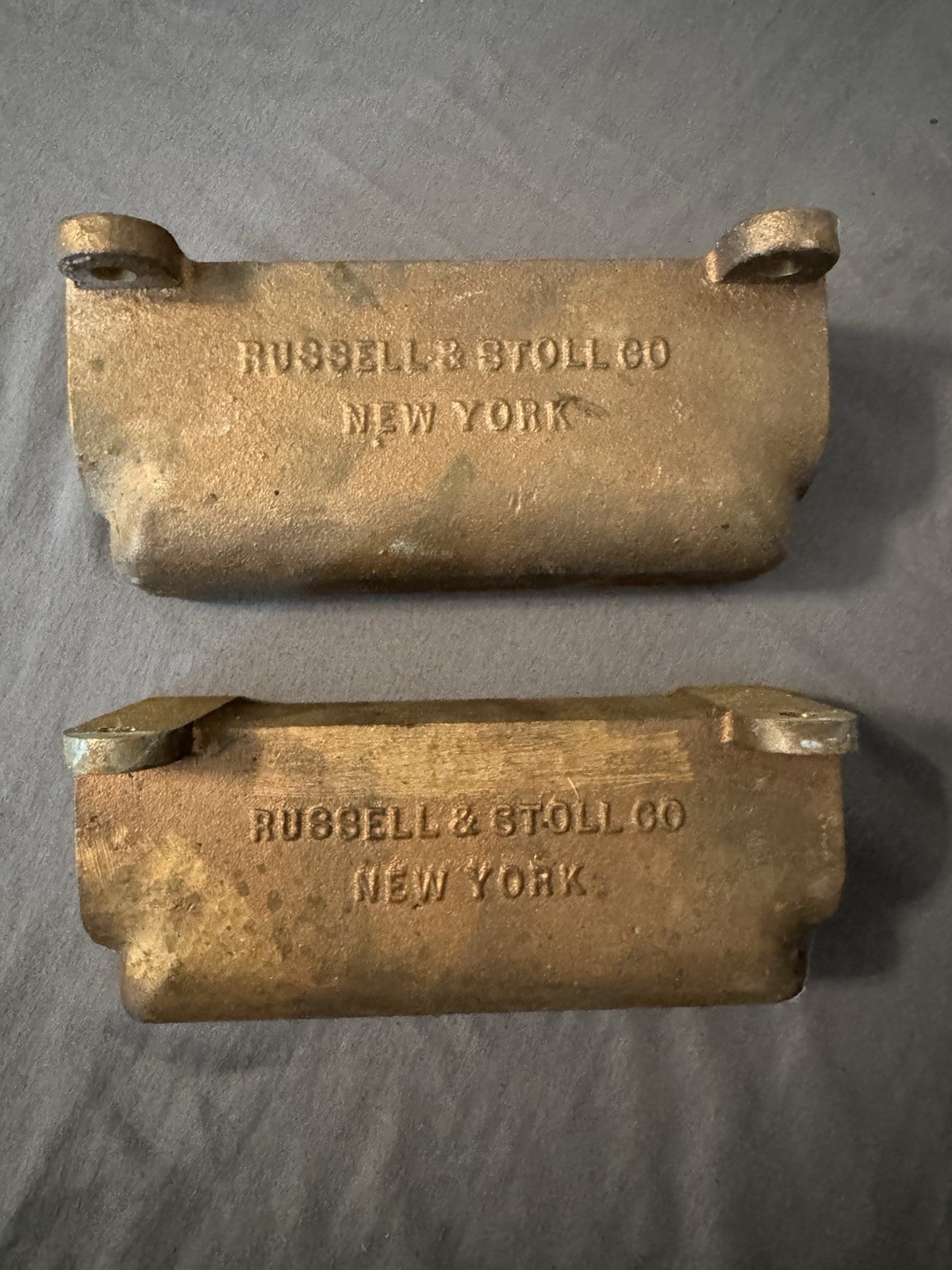Pair Vintage Russell & Stoll R&S Co NY Cast Brass Electrical Junction Box P28483 Pair Vintage Russell & Stoll R&S Co NY Cast Brass Electrical Junction Box P28483