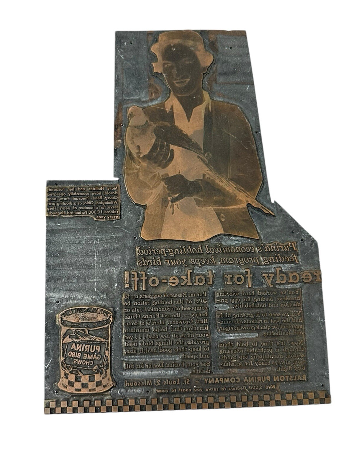 Adverting Vintage Printing Plate Purina Game Bird Chow Letterpress Early 1900s