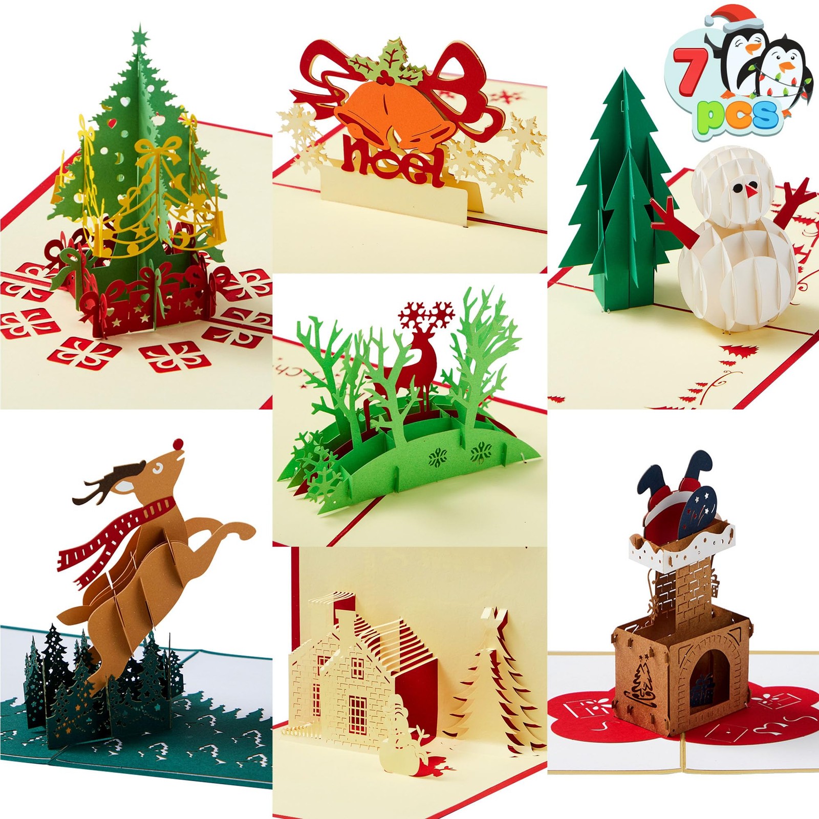 7 Pack Pop up Christmas Cards, 3D Greeting Cards with Unique Designs and Envelop 7 Pack Pop up Christmas Cards, 3D Greeting Cards with Unique Designs and Envelop